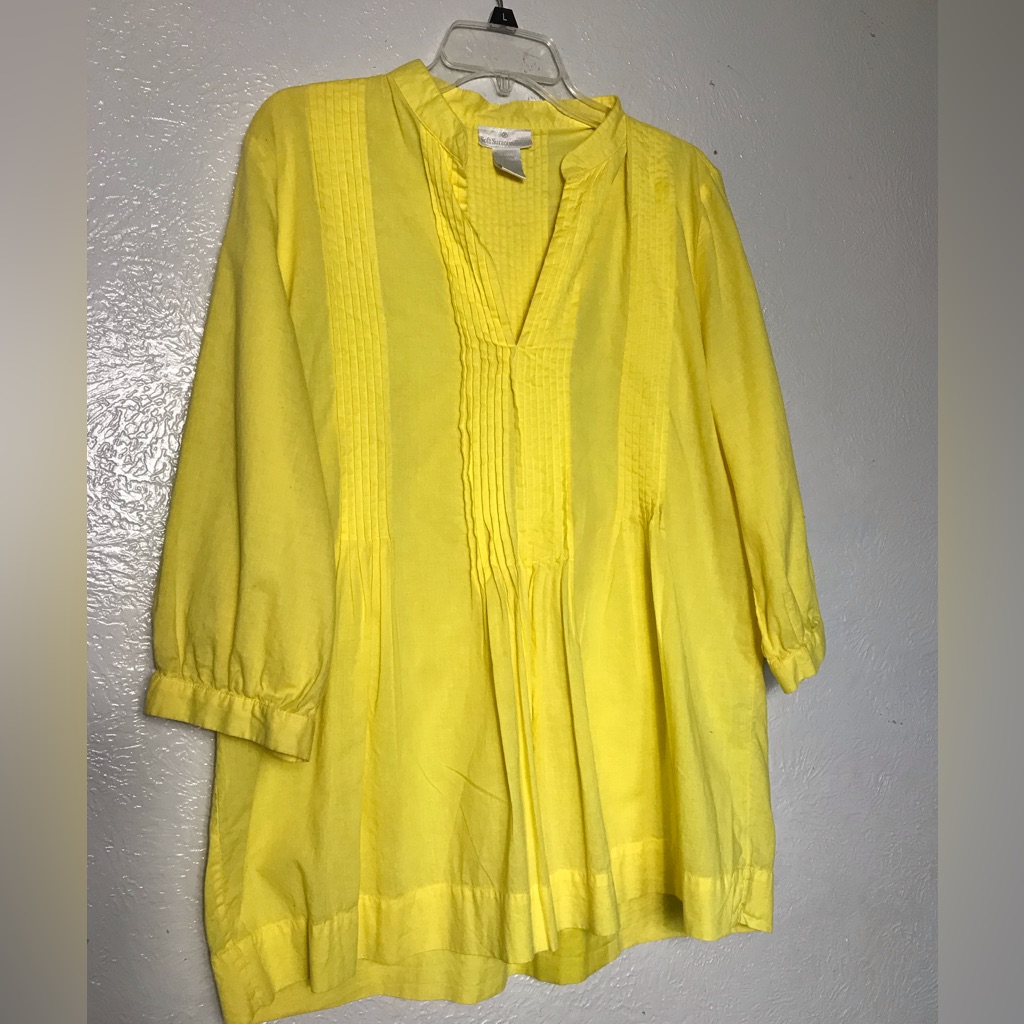 Soft Sorroundings Yellow 3/4 Sleeves Tunic Top L